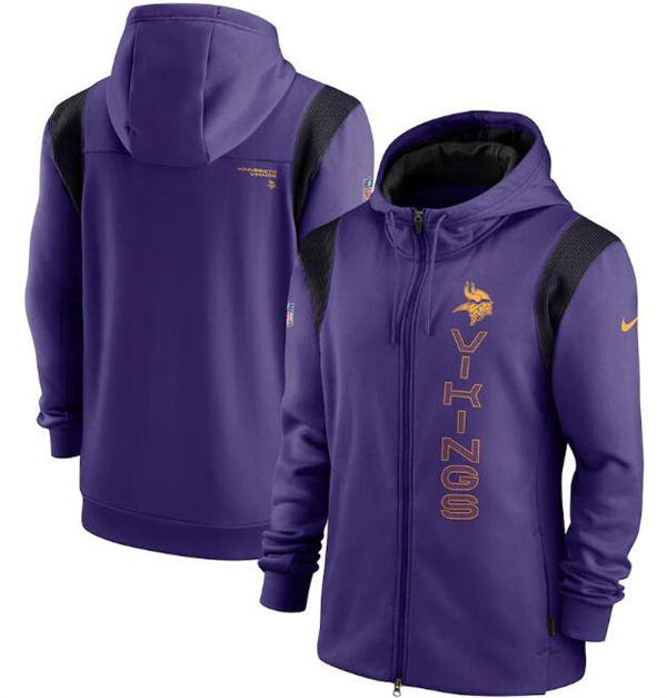 Men's Purple Minnesota Vikings 2021 Sideline Team Performance Full-Zip Hoodie